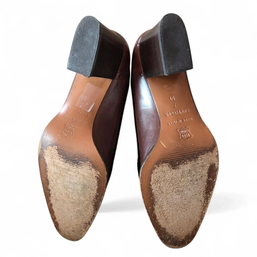 Ann Taylor Brown Leather Pumps 7M Made in Italy Classic Block Heel Career  Shoes